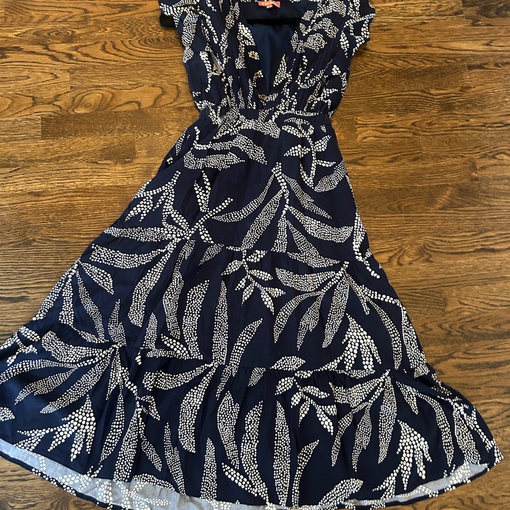 THML Navy and White Leaf Pattern Midi Dress